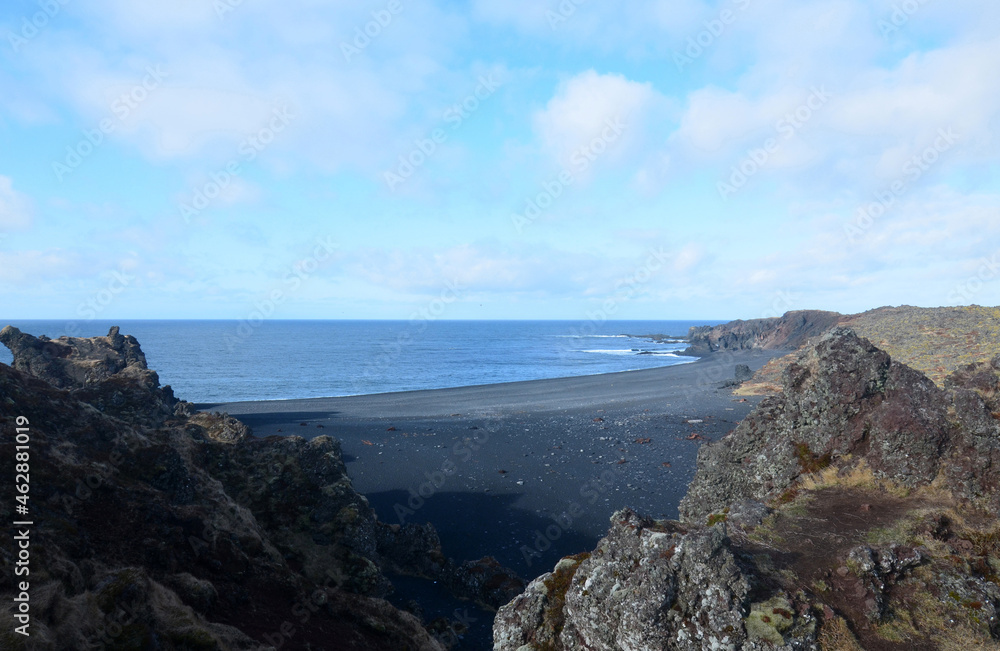 Empty Black Lava Sand Beach in Remote Iceland