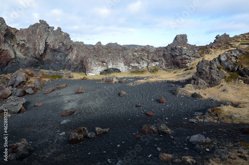 Black Sand Beach on Dritvik Beach in Iceland photo