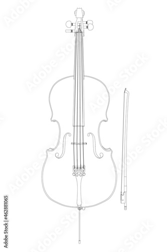 Violin contour from black lines isolated on white background. Front view. Vector illustration