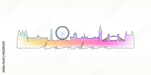 London, UK Skyline Watercolor City Illustration. Famous Buildings Silhouette Hand Drawn Doodle Art. Vector Landmark Sketch Drawing.