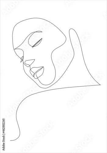 The face of the woman  with  continuous line drawing. Abstract minimal woman portrait, fashion concept, woman beauty minimalist, slogan design print graphics style,vector illustration for t-shirt.