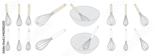Vector set of whisk hand mixer, the egg beater tool