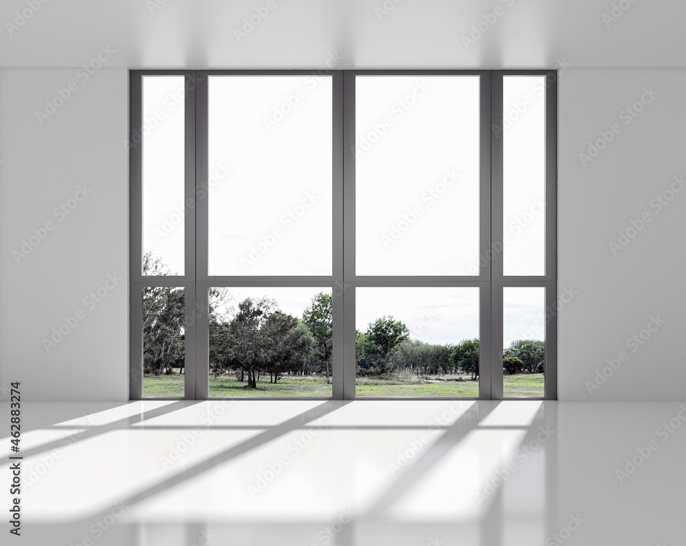 Fototapeta premium Illustration 3D rendering large luxury modern bright interiors Living room mockup computer digitally generated image