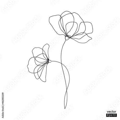 two flowers line art. Minimalist contour drawing. One line drawing artwork. Continuous one line drawing. Continuous line drawing. Vector illustration,vector illustration for for t-shirt, cup,tattoo,de