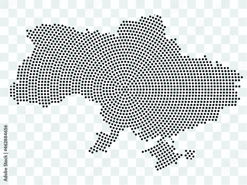 Abstract black map of Ukraine - planet dots planet, isolated on transparent background.Vector eps 10