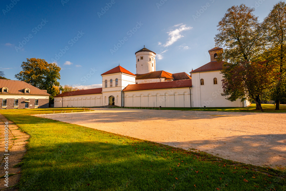 Medieval castle Budatin with park at autumn season, Slovakia, Europe.