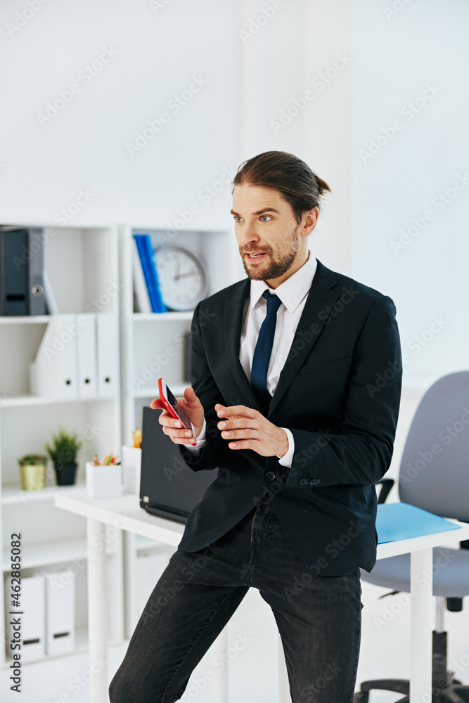 businessman holding a phone telephone office executive businessman holding a phone telephone office executive
