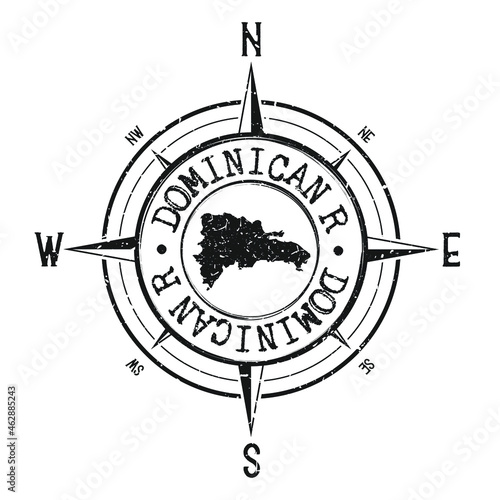 Dominican Republic Stamp Map Compass Adventure. Illustration Travel Country Symbol. Seal Expedition Wind Rose Icon.