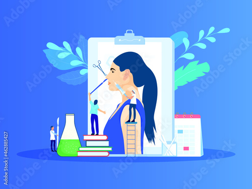 Rhinoplasty vector illustration. Nose beauty surgery