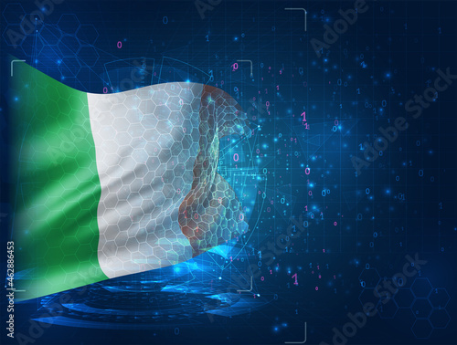 Ireland, vector 3d flag on blue background with hud interfaces