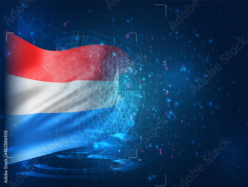 Luxembourg, vector 3d flag on blue background with hud interfaces