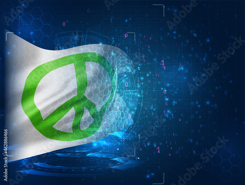 pacifism vector 3d flag on blue background with hud interfaces
