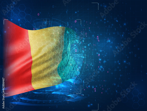 Guinea, vector 3d flag on blue background with hud interfaces