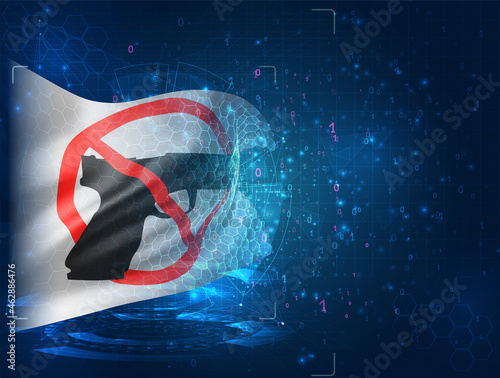 stop gun vector 3d flag on blue background with hud interfaces