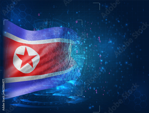 Korea, vector 3d flag on blue background with hud interfaces