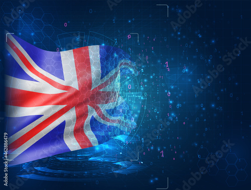 England, vector 3d flag on blue background with hud interfaces