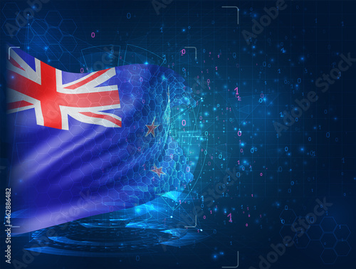 new Zealand, vector 3d flag on blue background with hud interfaces