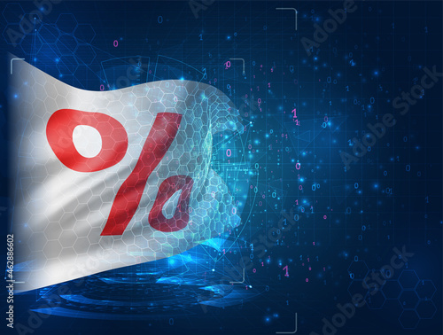 sale and discounts on vector 3d flag on blue background with hud interfaces