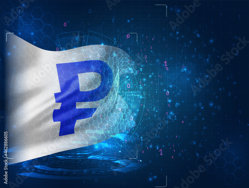 currency rubles on vector 3d flag on blue background with hud interfaces