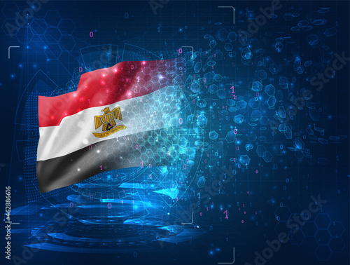 Egypt, vector 3d flag on blue background with hud interfaces