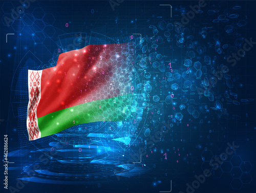 vector 3d flag on blue background with hud Belarus, interfaces