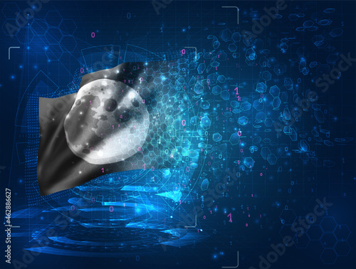 vector 3d flag on blue background with hud interfaces, moon