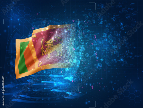 Sri Lanka, vector 3d flag on blue background with hud interfaces