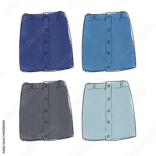 デニムミニスカートのイラストセット