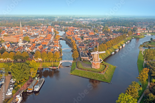 Aerial from the historical city Dokkum in Friesland the Netherlands photo