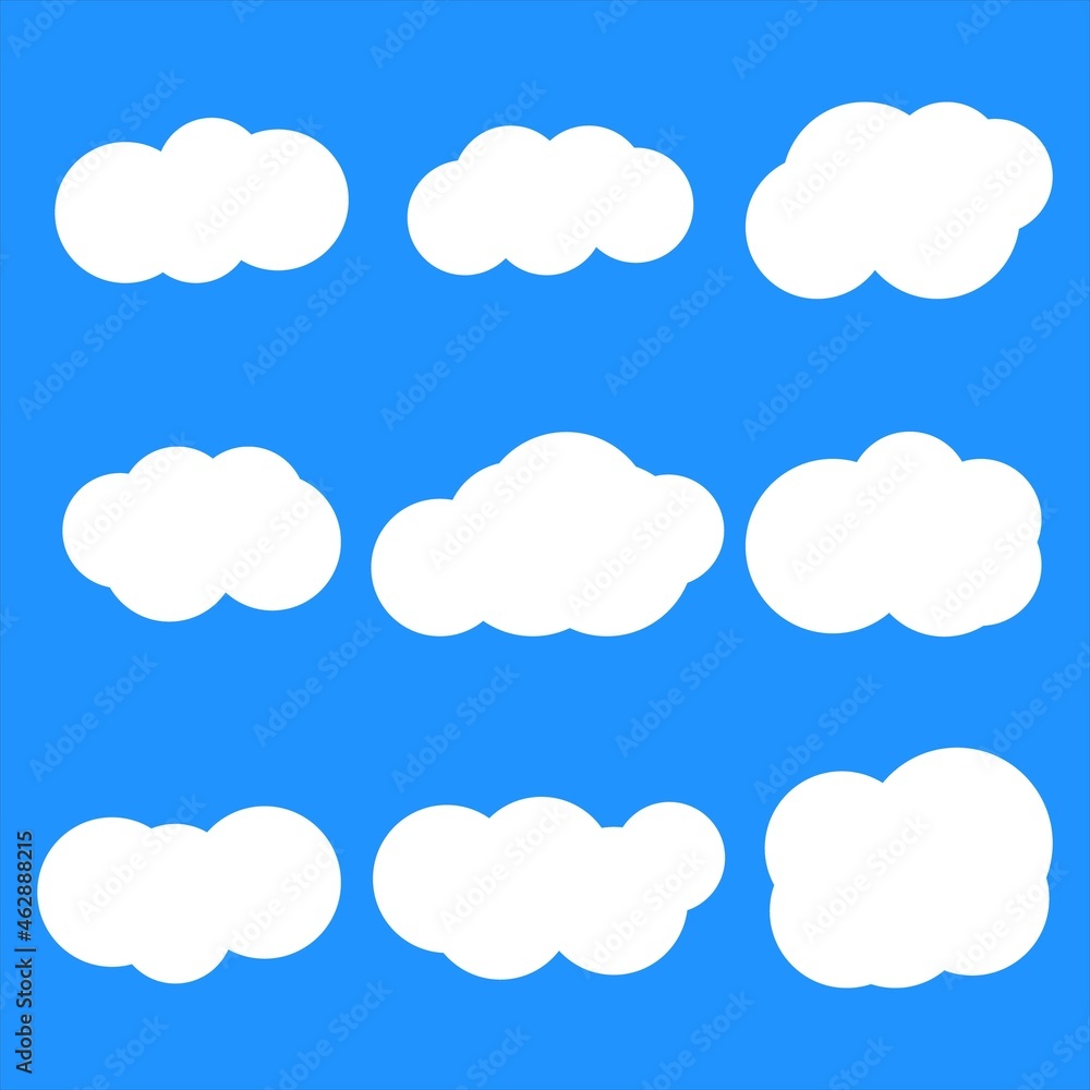Set of blue sky, clouds icon Vector illustration. Flat shadows.