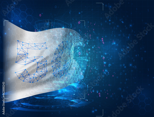 5g vector flag, virtual abstract 3D object from triangular polygons on a blue background