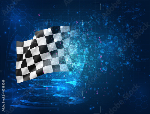 vector 3d flag sport games finish on blue background with hud interfaces