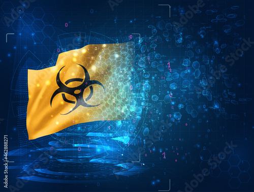 bacterial hazard , vector 3d flag on blue background with hud interfaces