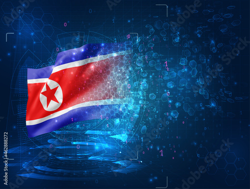 Korea, vector 3d flag on blue background with hud interfaces