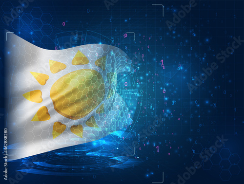 sun vector 3d flag on blue background with hud interfaces