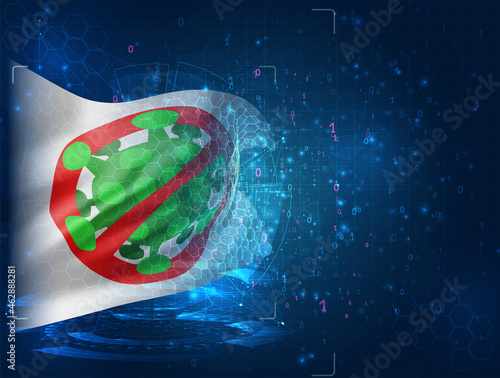 stop the virus and pandemic vector 3d flag on blue background with hud interfaces