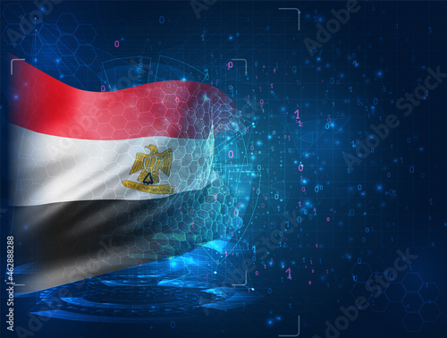 Egypt, vector 3d flag on blue background with hud interfaces
