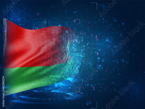 vector 3d flag on blue background with hud Belarus, interfaces
