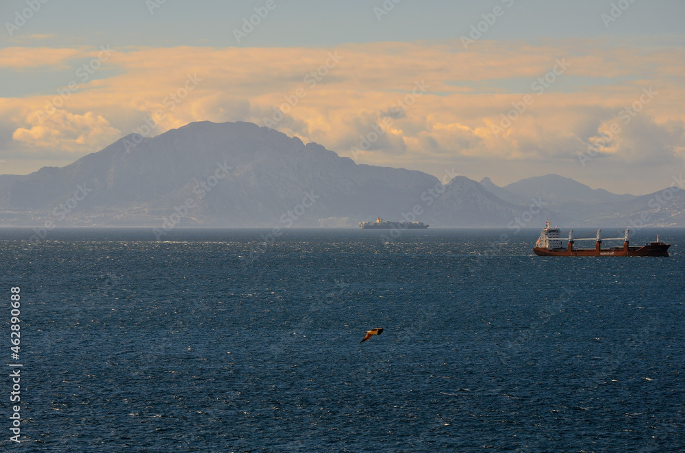 View across Strait of Gibraltar with Mountains of Ceuta on the Horizon