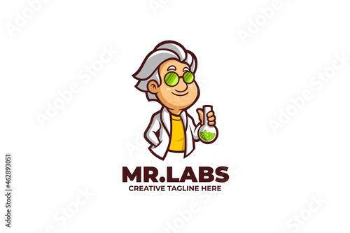 Cool Scientist Laboratory Cartoon Mascot Logo