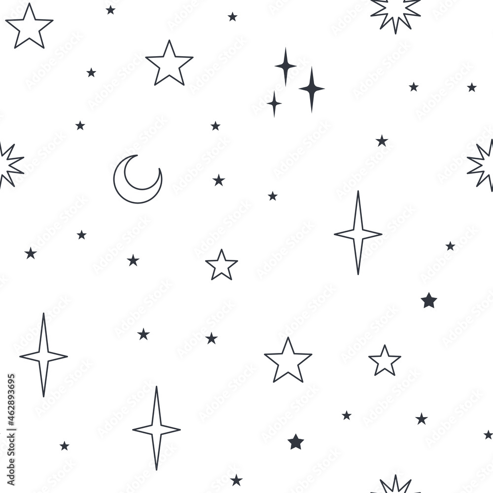 Fototapeta premium Stars seamless pattern with sun, moon. Mystical esoteric background for astrology design. Cosmos and space texture background.