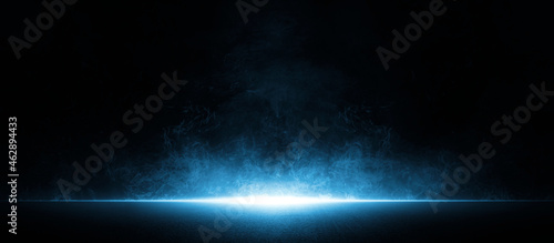 Dark street asphalt abstract dark blue background, empty dark scene, the flame is burning with smoke float up the interior texture for display products © chiew