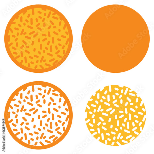 Circular round bordered vector graphic in orange with sugar strand sprinkle effect decoration part of a candy inspired series. Layered SVG design digital cutter software friendly