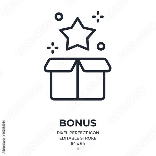 Bonus concept editable stroke outline icon isolated on white background flat vector illustration. Pixel perfect. 64 x 64.