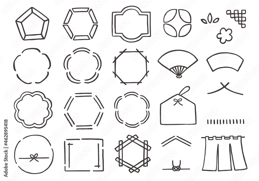 手書きフレームのセット 和風イメージ モノクロ Stock Vector Adobe Stock
