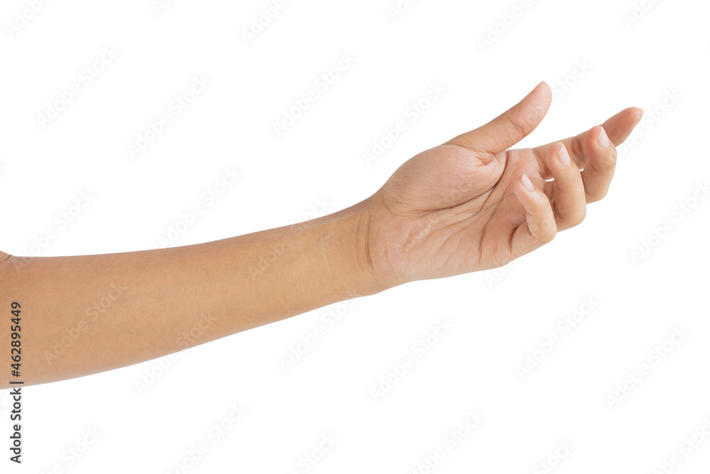 Hand open and ready to help or receive. Gesture isolated on white background with clipping path.