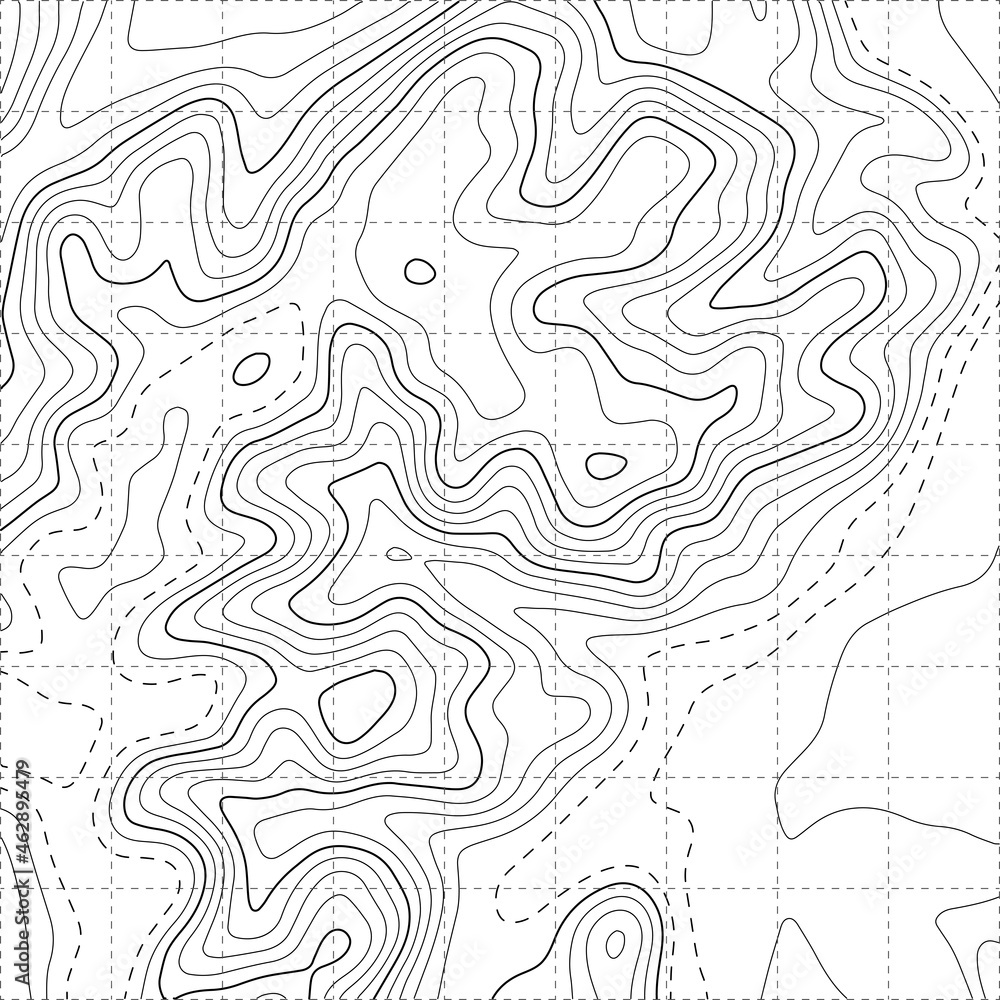 Topographic map with lines on a white background. Geographic map concept. Vector illustration