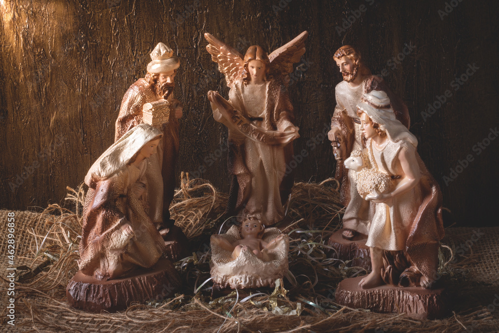 Nativity scene. Traditional Christmas scene. Nativity scene. Traditional Christmas scene.