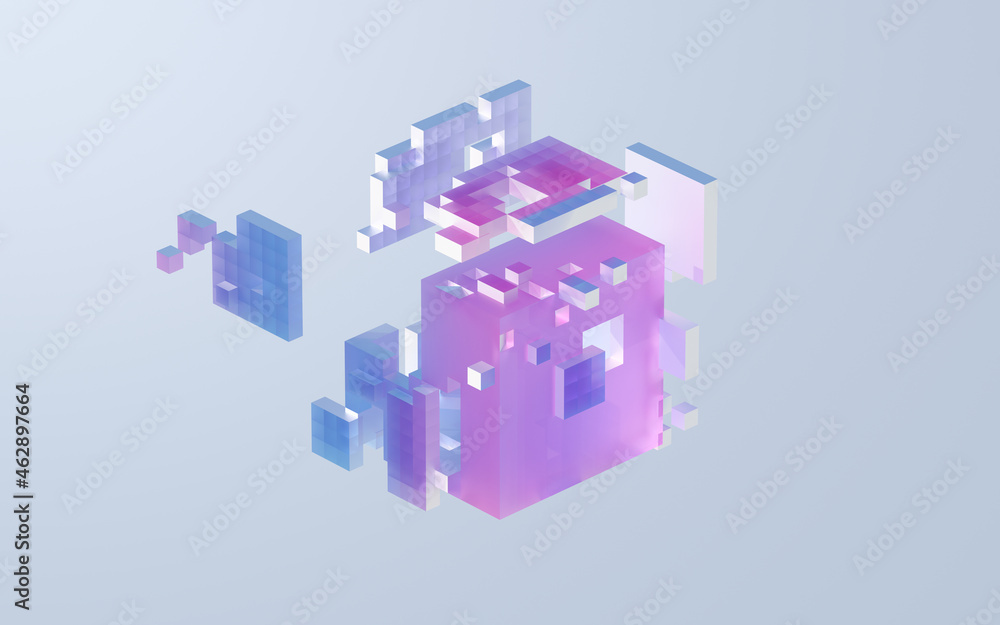 Obraz premium Translucent gradients cubes and materials, 3d rendering.