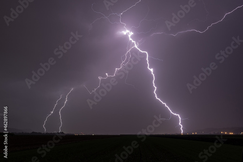 Lightning Strike at dark stormy and rainy night